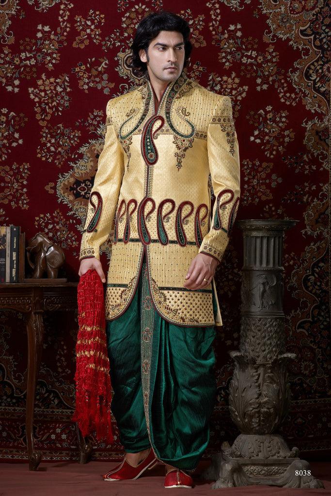 Gold Pure Banarasi Silk Dhoti Indowestern