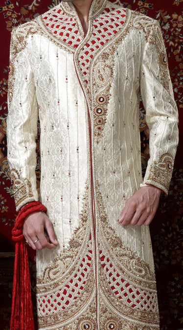 Cream Pure Banarasi Silk Indowestern