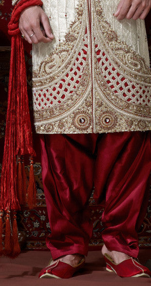 Cream Pure Banarasi Silk Indowestern