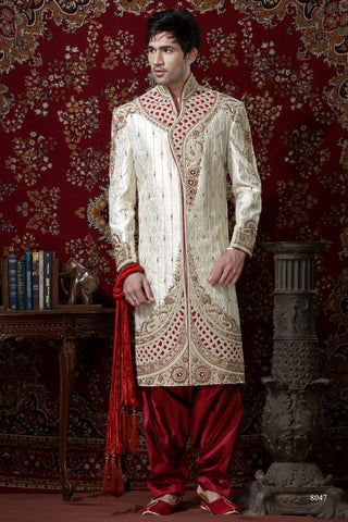 Cream Pure Banarasi Silk Indowestern