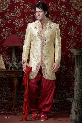 Gold Pure Banarasi Silk Indowestern Sherwani