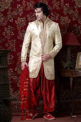 Light Gold Pure Banarasi Silk Indowestern Sherwani
