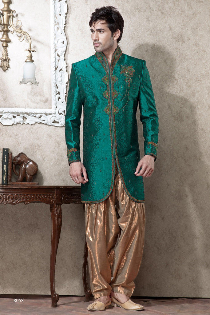 Green Brocade Indowestern Sherwani