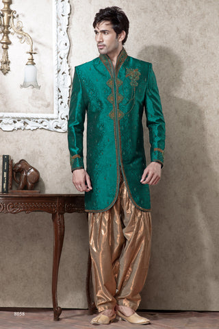 Green Brocade Indowestern Sherwani