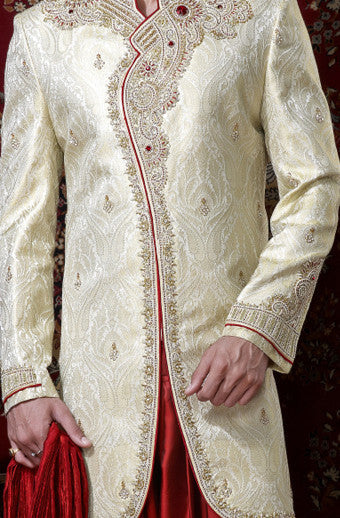 Cream Pure Banarasi Silk Indowestern Sherwani