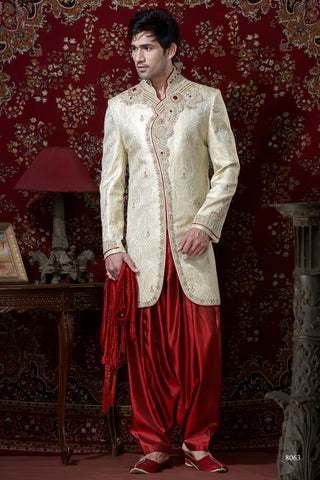 Cream Pure Banarasi Silk Indowestern Sherwani