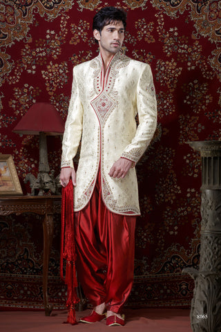 Lemon Cream Brocade Indowestern Sherwani