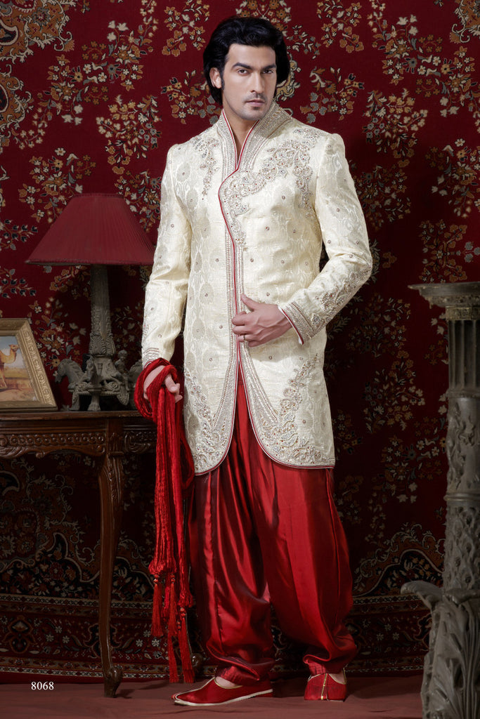 Cream Banarasi Giccha Indowestern Sherwani Sith Stone Work