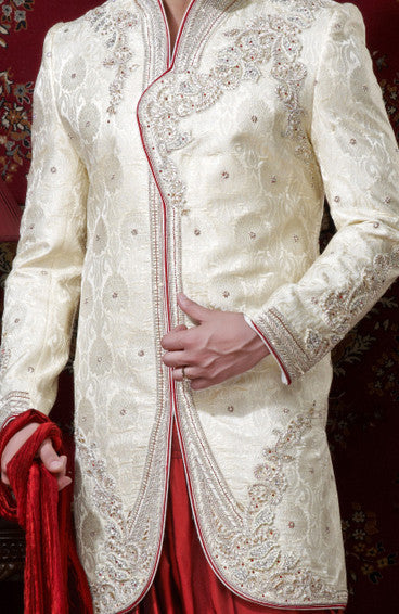 Cream Banarasi Giccha Indowestern Sherwani Sith Stone Work