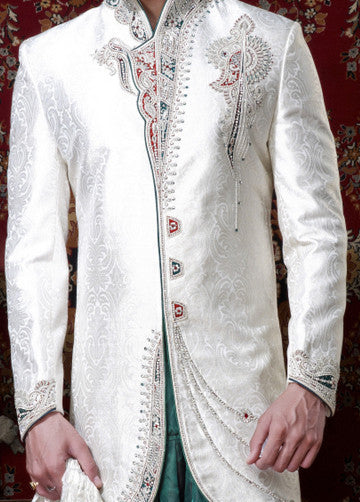 Off White Brocade Indowestern Sherwani