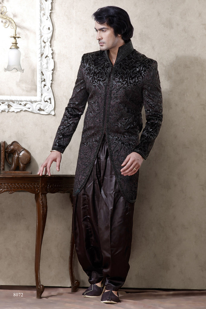 Black Valvet Block Print Indowestern Sherwani