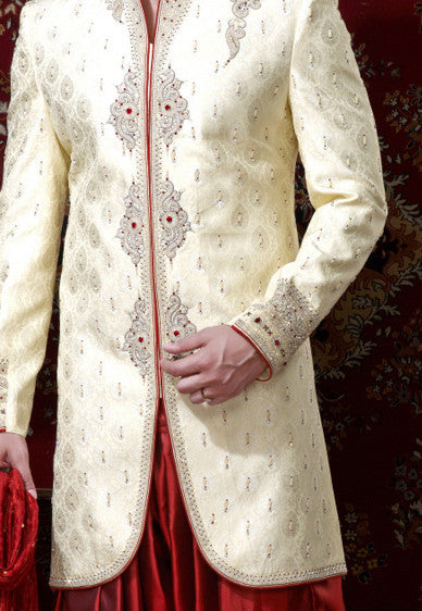 Cream Brocade Indowestern Sherwani