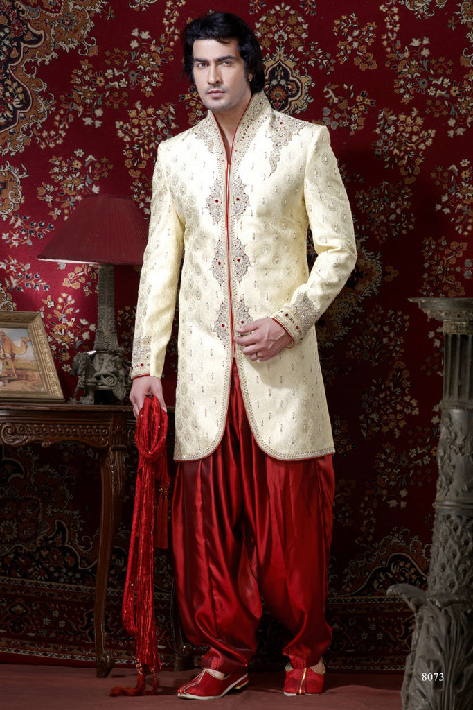 Cream Brocade Indowestern Sherwani