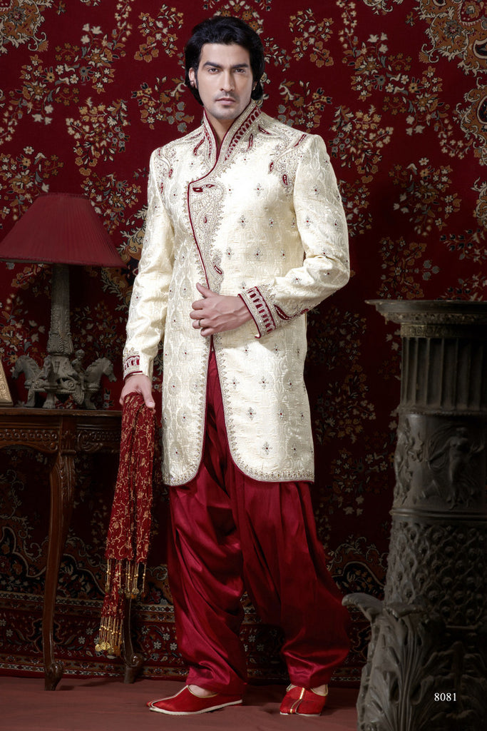 Cream Banarasi Giccha Indowestern Sherwani