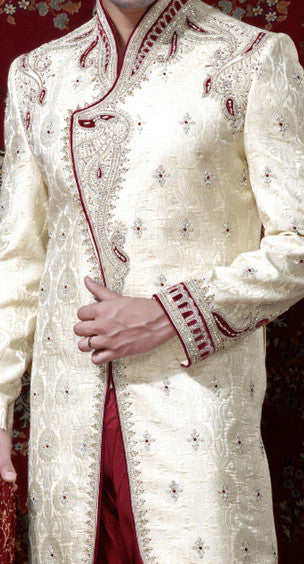 Cream Banarasi Giccha Indowestern Sherwani