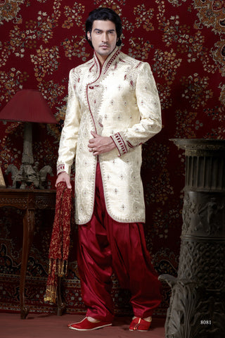 Cream Banarasi Giccha Indowestern Sherwani