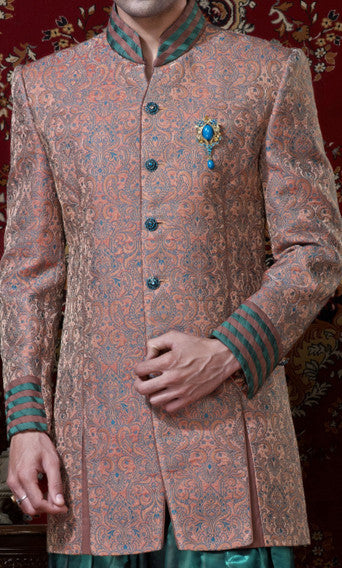 Peach Pure Banarasi Silk Indowestern