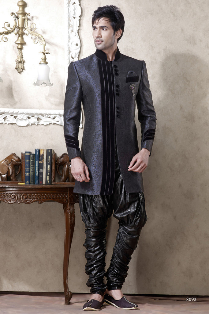 Black With Purple Pure Banarasi Silk Indowestern