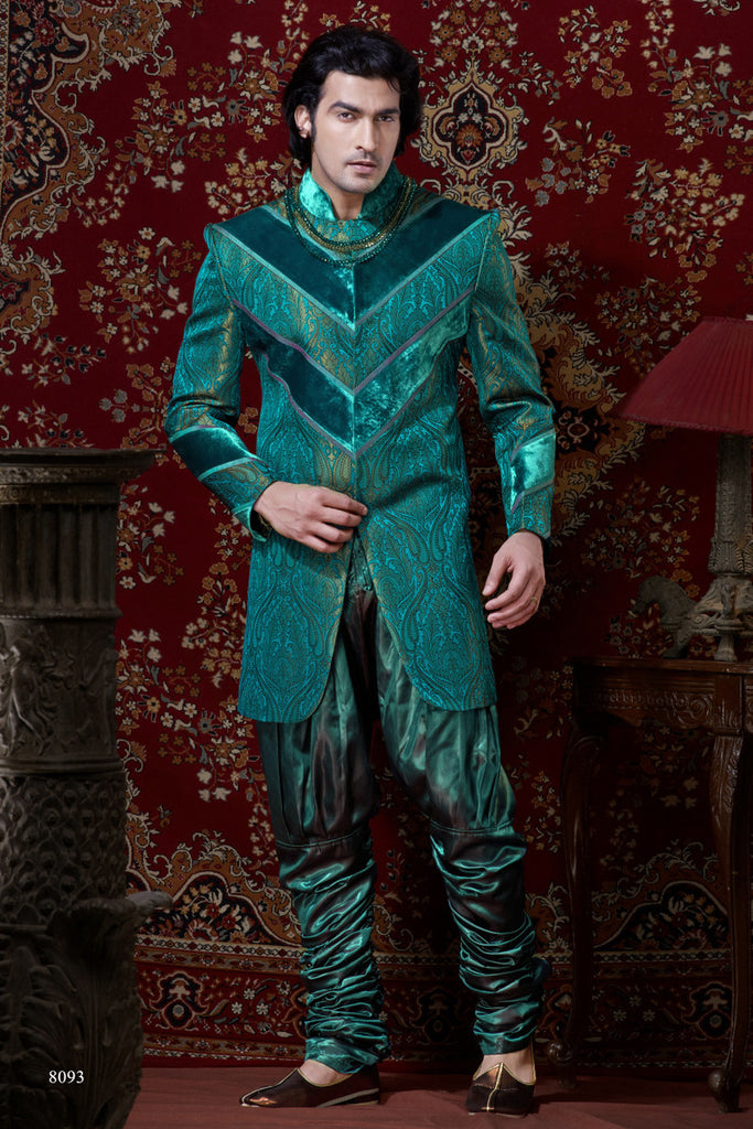 Green Pure Banarasi Silk Indowestern