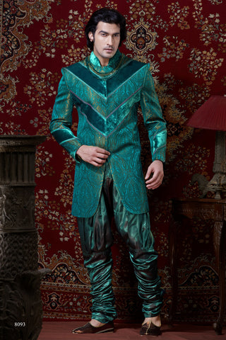 Green Pure Banarasi Silk Indowestern