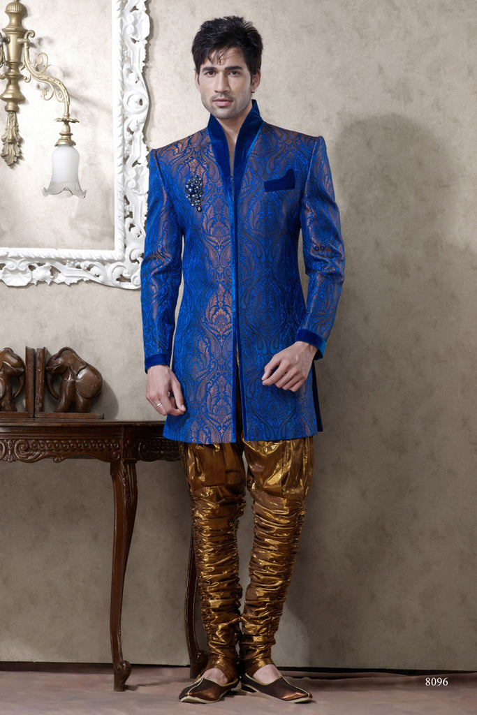 Royal Blue Pure Banarasi Silk Indowestern