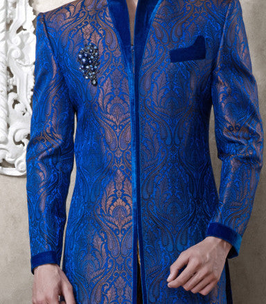 Royal Blue Pure Banarasi Silk Indowestern