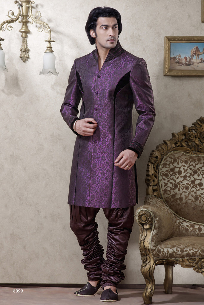 Purple With Black Banarasi Giccha Indowestern