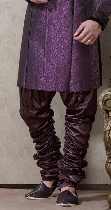 Purple With Black Banarasi Giccha Indowestern