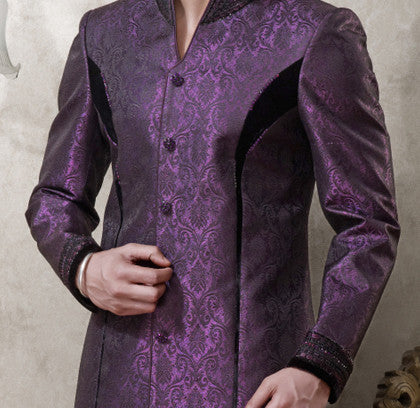 Purple With Black Banarasi Giccha Indowestern