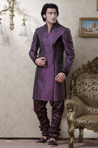 Purple With Black Banarasi Giccha Indowestern