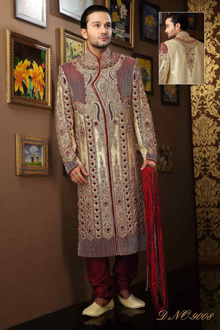 Gold  Tanchoi Jamewar  Stone Cutdana Work Sherwani