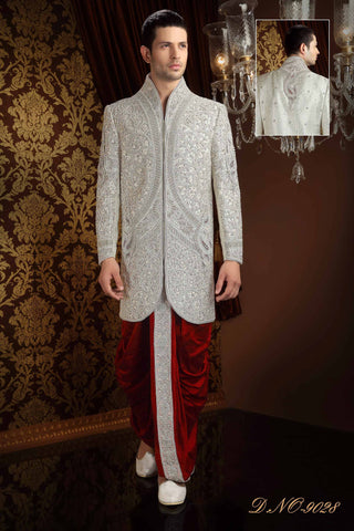 Off White Banarasi  Silk Stone Work Dhoti Sherwani