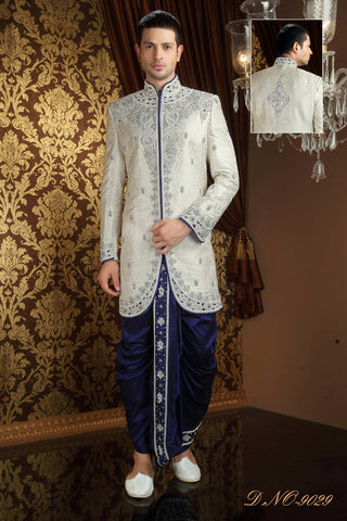 Off White Banarasi  Silk With HEavy Stone Work Sherwani