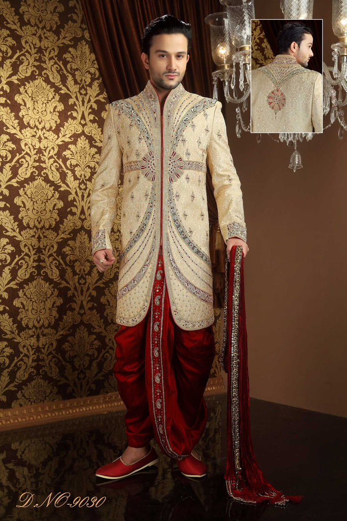 Gold  Banarasi  Silk Stone Work Sherwani