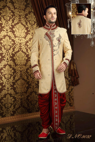 Gold  Tanchoi Jamewar  Stone Work Sherwani Velvet Patck Work