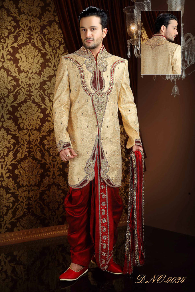 Gold Color  Banarasi  Silk Zardosi Work Sherwani