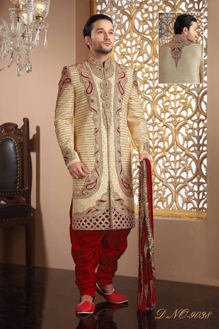 Gold  Tanchoi Jamewar  Stone Work Sherwani
