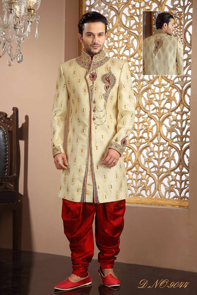 Gold  Banarasi  Silk Sequins Zardosi Work Sherwani