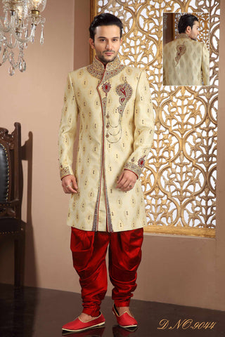 Gold  Banarasi  Silk Sequins Zardosi Work Sherwani
