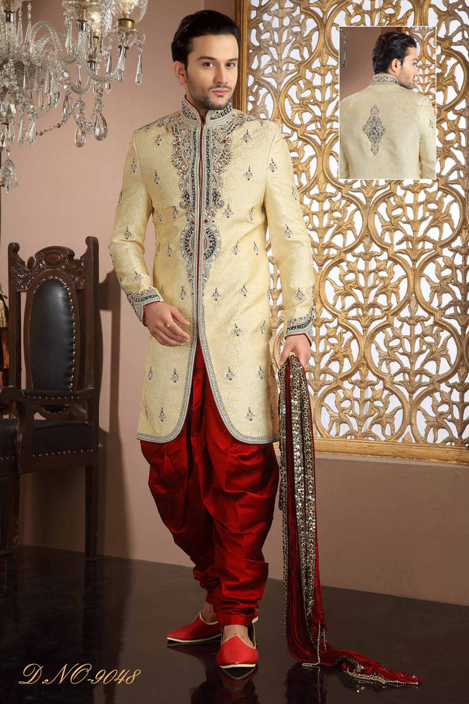 Cream Banarasi  Silk Zardosi Work Sherwani