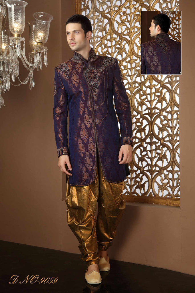 Purple Banarasi Silk Stone Work Sherwani