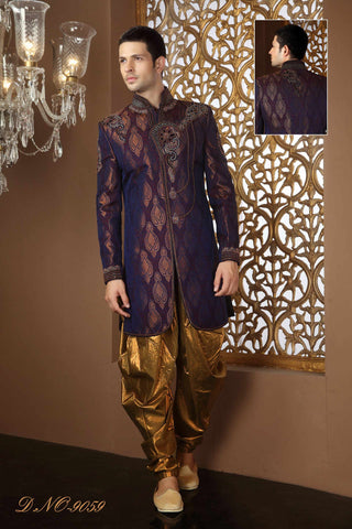 Purple Banarasi Silk Stone Work Sherwani