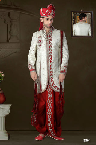 New Off White Pure Banarasi Silk Indowestern