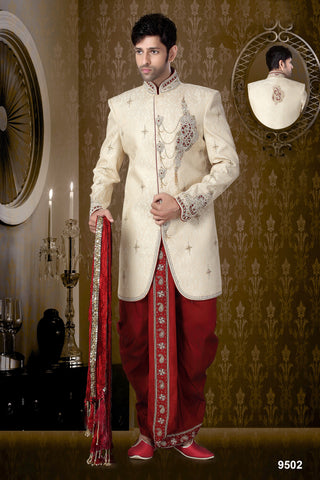 New Light Gold Banarasi Giccha Silk Indowestern