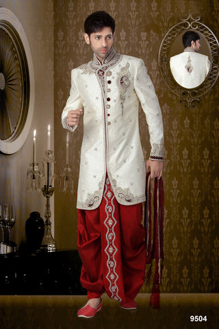 New Off White Brocde Indowestern