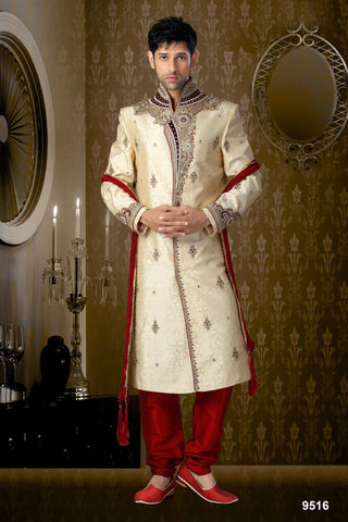 New Light Gold Brocade Sherwani