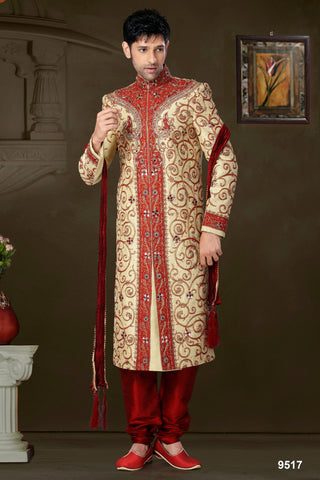 New Gold Banarasi Giccha Silk Sherwani