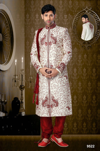 New Off White Brocade Stone Work Sherwani