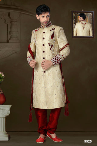 New Gold Pure Banarasi Silk Sherwani
