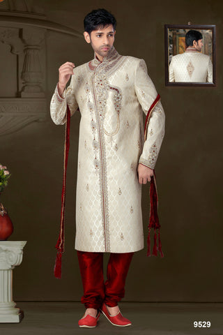 New Fone Color Banarasi Giccha Silk Sherwani